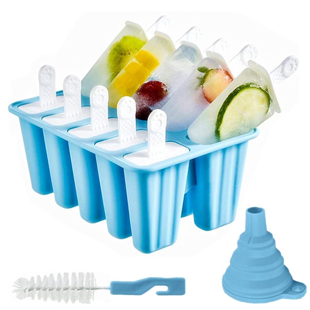 HASTHIP Popsicle Molds, 10 Pieces Popsicle Molds Reusable Silicone BPA Free Ice Pop Easy Release Popsicle Molds With Silicone Funnel & Cleaning Brush HASTHIP Popsicle Molds, 10 Pieces Popsicle Molds Reusable Silicone BPA Free Ice Pop Easy Release Popsicle Molds With Silicone Funnel & Cleaning Brush